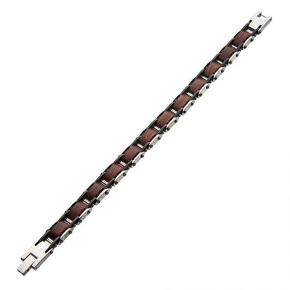 Stainless Steel with Red Sandalwood Link Bracelet