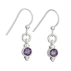 Small Round Amethyst Sterling Silver Earrings