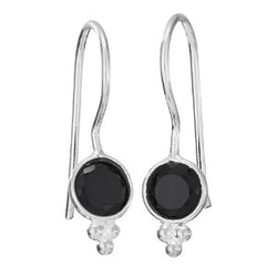 Sterling Silver Small Round Facet Onyx Simple Earrings
