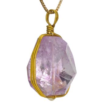 Chunky Amethyst Brass Wrapped Necklace
