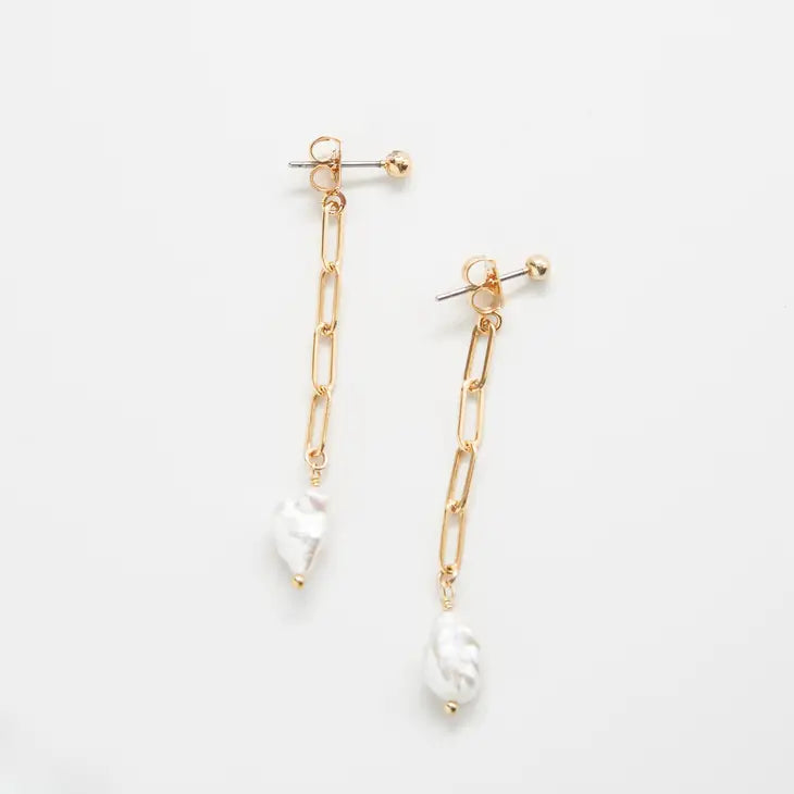 Pearl Chain Jacket Earrings - Gold