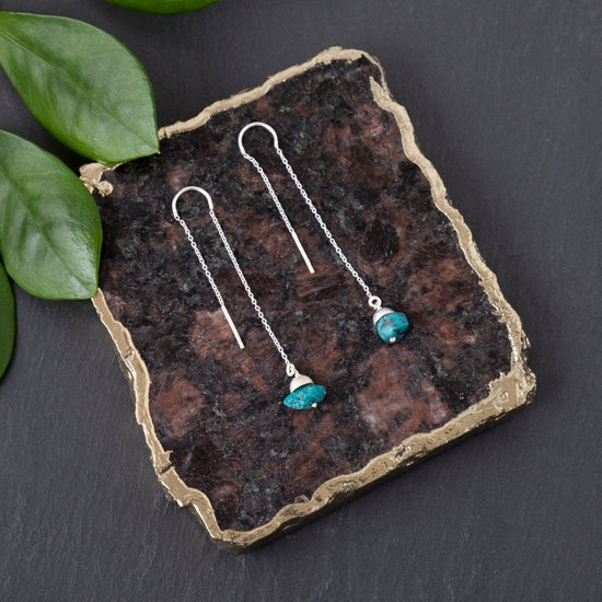 SGPE003S| Sterling Silver Threader Earring w Rough Cut Turquoise Earrings