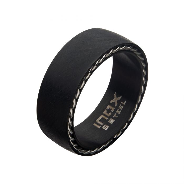 Matte Stainless Steel & Black Sand Finish Ring