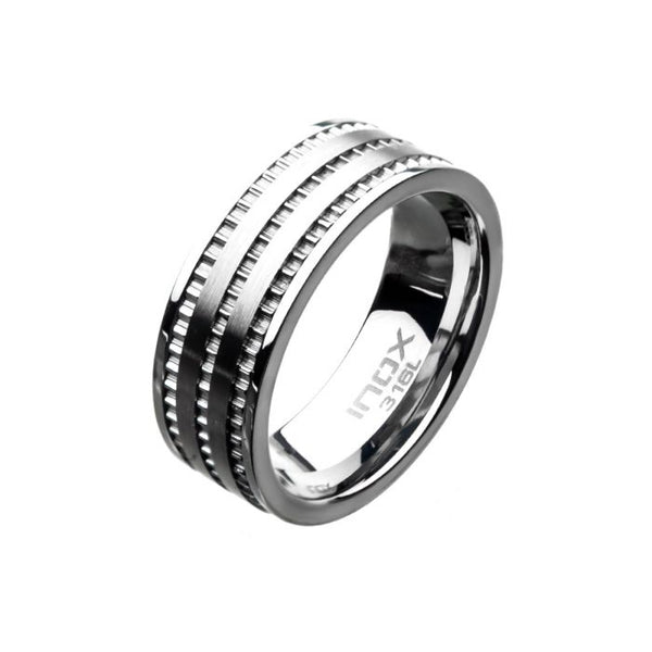 Stainless Steel Modern Ring with Ridges