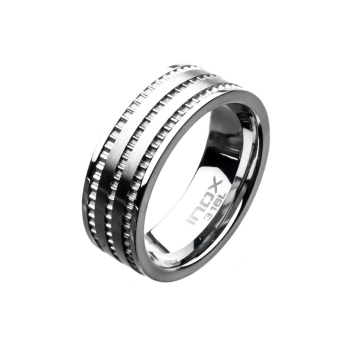 Stainless Steel Modern Ring with Ridges