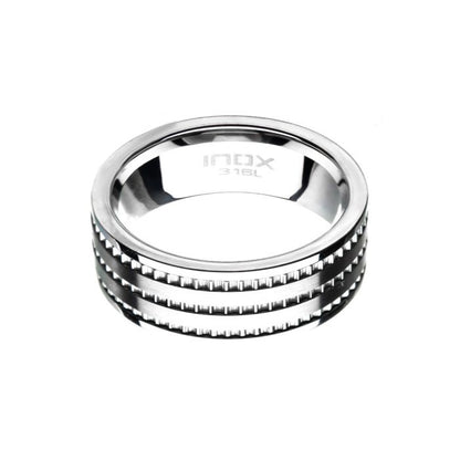 Stainless Steel Modern Ring with Ridges