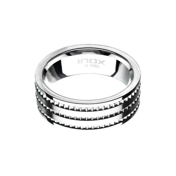 Stainless Steel Modern Ring with Ridges