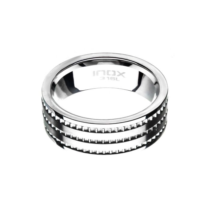 Stainless Steel Modern Ring with Ridges