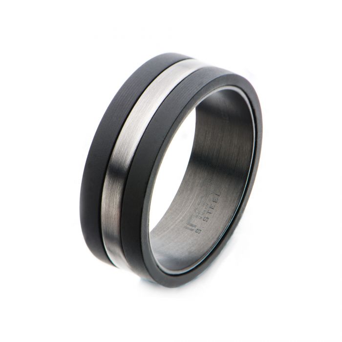 Carbon Fiber Ring with Antiqued Steel Inlay