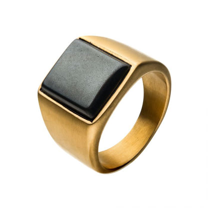 Gold Plated Hematite Signet Ring