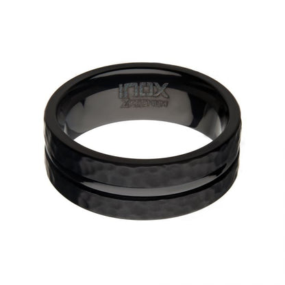 Black Zirconium Hammered Ring with Center Groove