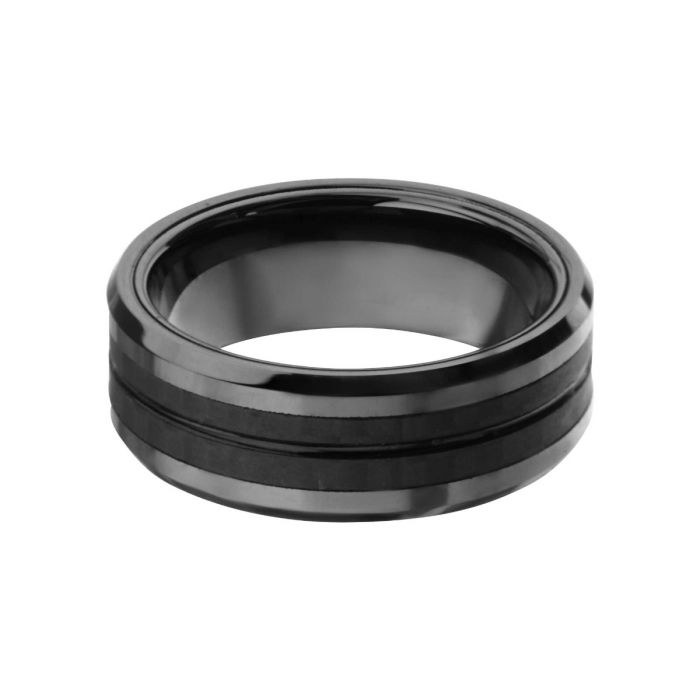 INOX | Black Ring with Double Carbon Fiber Inlays