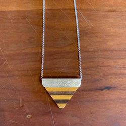 Delovo Striped Wood Triangle Necklace