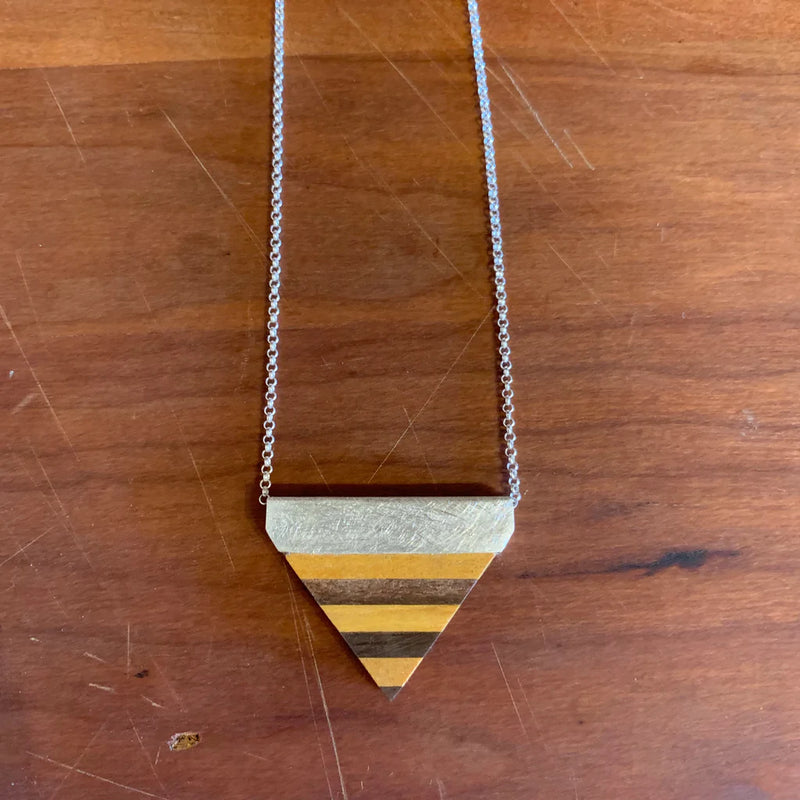 Delovo Striped Wood Triangle Necklace