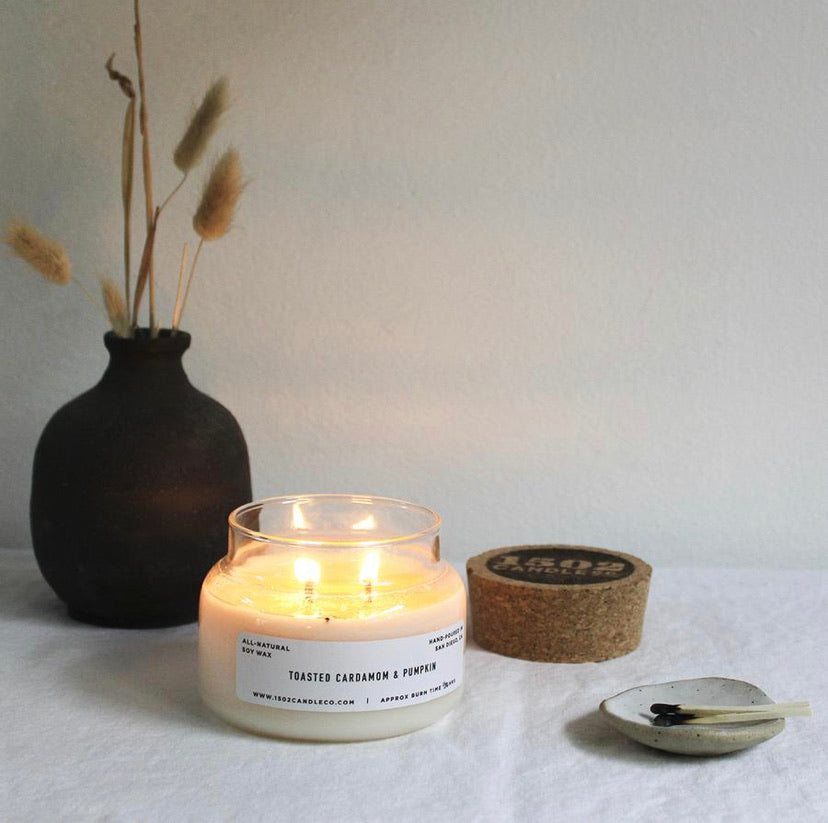 1502 Candle Co. | Toasted Cardamom & Pumpkin Leaf Soy Candle - Apothecary Jar