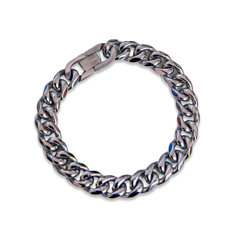 | TSR Stainless Steel | Stainless Steel Cuban 9" Bracelet - Silver Plated