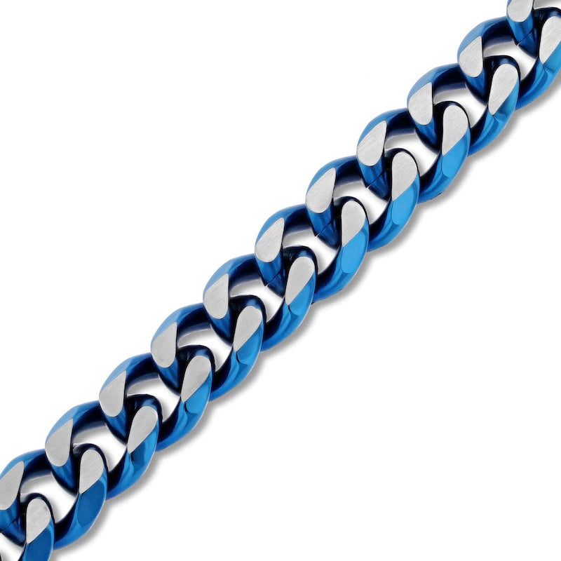 | TSR Stainless Steel | Stainless Steel Cuban 9" Bracelet - Blue/Silver