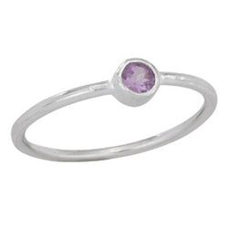 Sterling Silver Small Round Simple Amethyst Ring