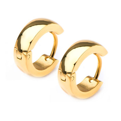 Stainless Steel Gold Plated Domed Huggie Earrings