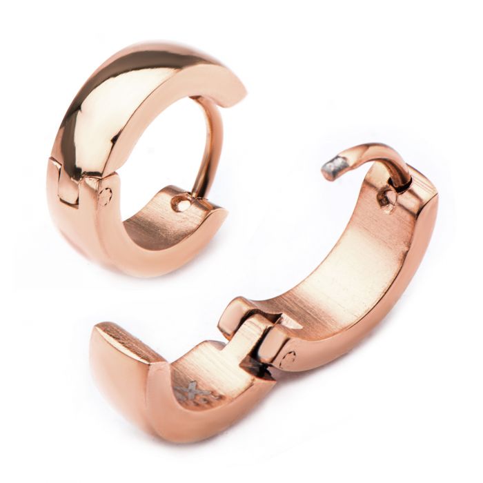 Stainless Steel Rose Gold Plated Domed Huggie Earrings