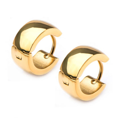 Stainless Steel Gold Plated Domed Huggie Earrings