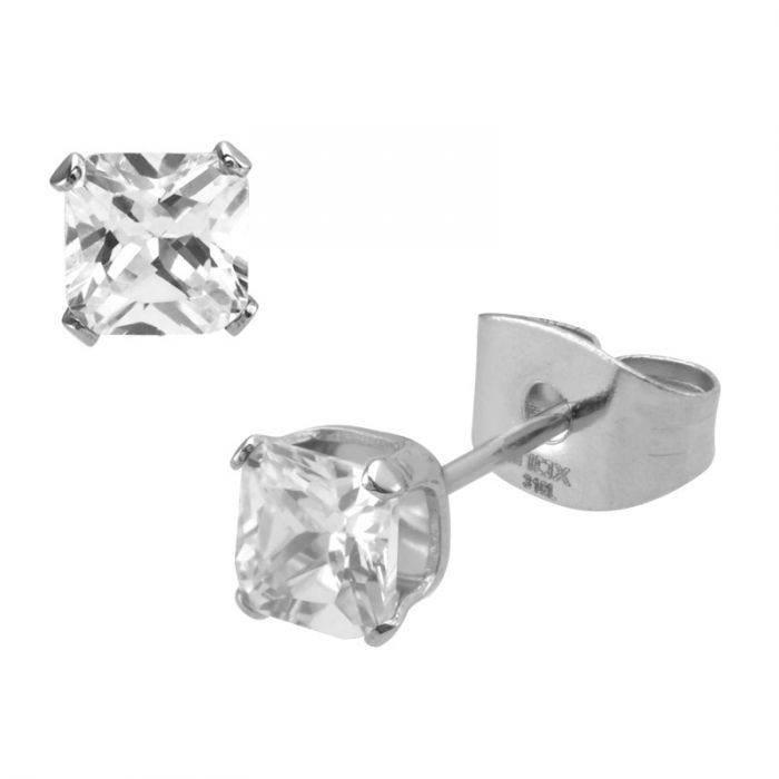 Stainless Steel Clear Square CZ Stud Earrings