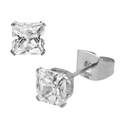 Stainless Steel Clear Square CZ Stud Earrings