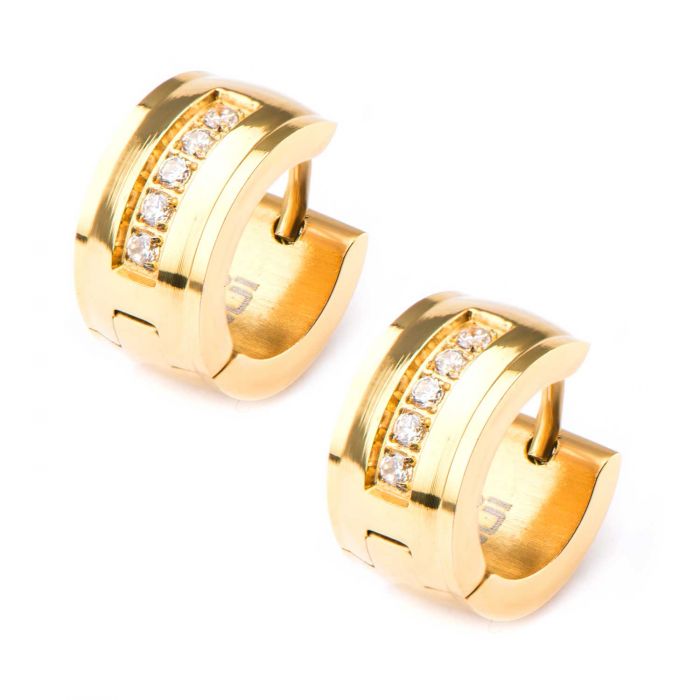 Gold Plated CZ Inlay Domed Huggie Earrings