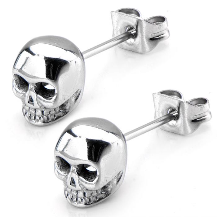Polished Steel Skull Stud Earrings