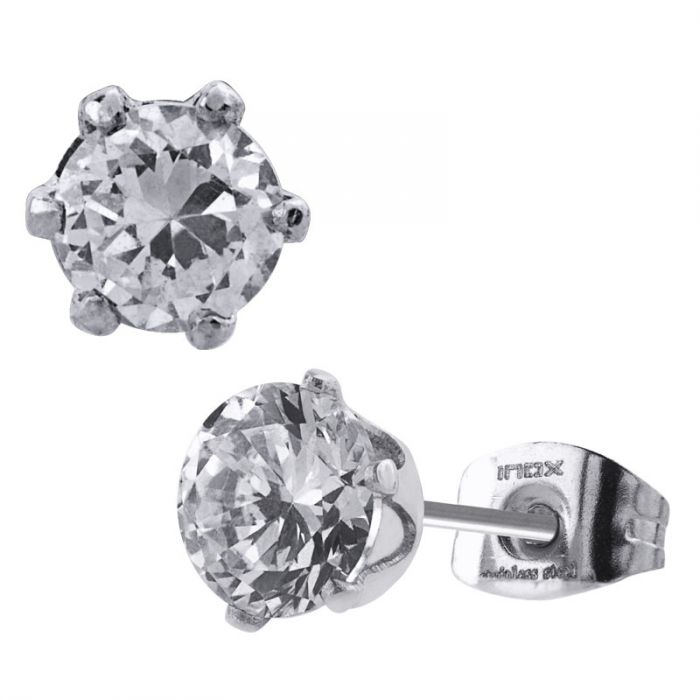 INOX | Stainless Steel Clear CZ Stud Earrings