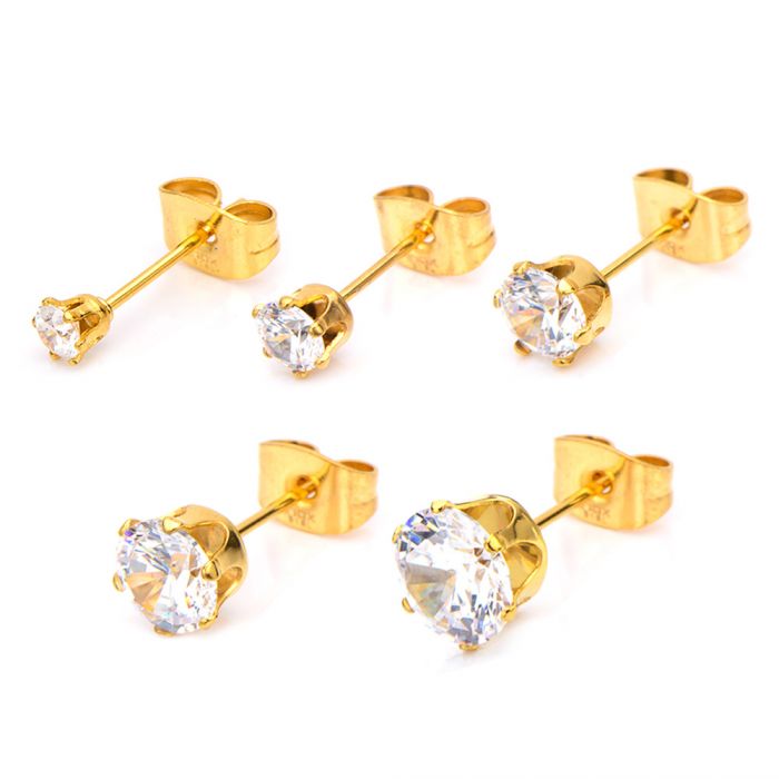 Gold Plated Steel with Clear CZ Stud Earrings