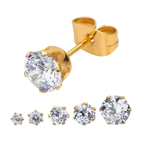 Gold Plated Steel with Clear CZ Stud Earrings