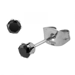 Stainless Steel Black CZ Stud Earrings