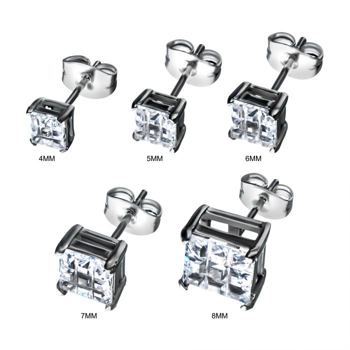 Stainless Steel Hashtag CZ Square Cut Studs