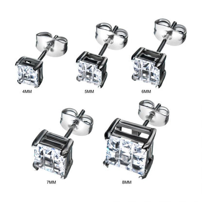 Stainless Steel Hashtag CZ Square Cut Studs