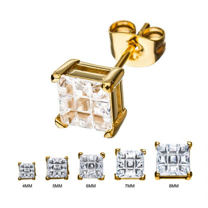 Gold Plated Steel Hashtag CZ Square Cut Studs