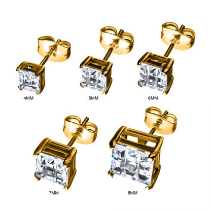 Gold Plated Steel Hashtag CZ Square Cut Studs