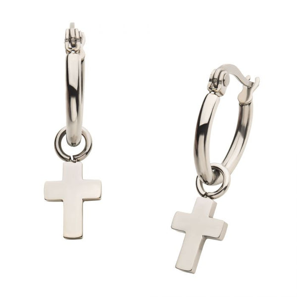 Stainless Steel Hoops with Cross Dangle