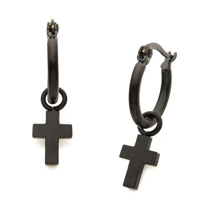 Stainless Steel Hoops with Cross Dangle